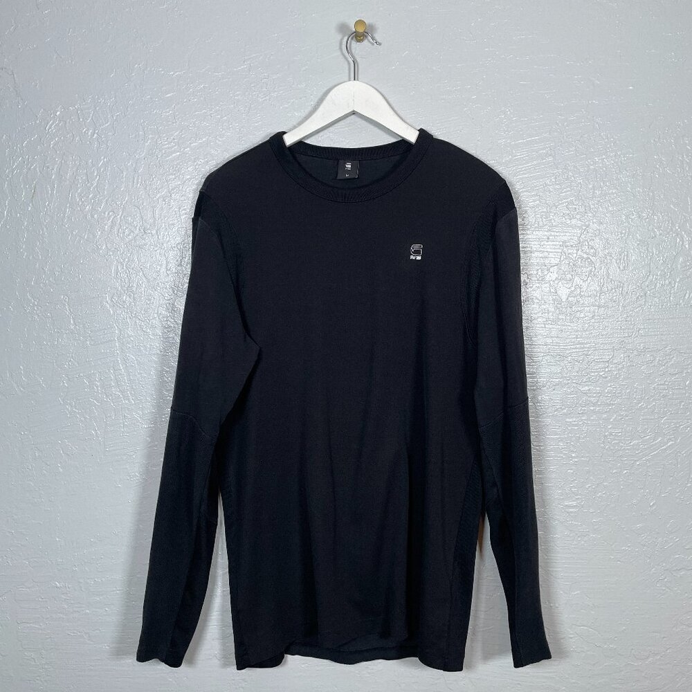 G Star Raw Men M Black Motac Deconstructed Long Sleeve Crew Neck Shirt Cotton